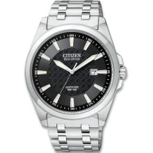 Citizen Eco-Drive Black Textured Dial Stainless Steel Mens Watch