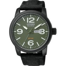 Citizen Eco-drive Military Black Plated 100m Canvas Strap Watch Bm8475-00x