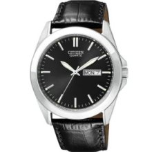 Citizen EDV Black Men's Stainless Steel Leather Strap Watch