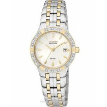 Citizen Ladies Eco-drive Silhouette Diamond - White Dial - Two-tone Ew0964-53a