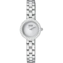 Citizen Ladies Eco-Drive Silhouette Swarovski Crystal Bezel Silver Tone Dial EX1080-56A