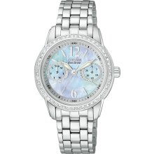 Citizen Ladies Stainless Steel Eco-Drive Silhouette Crystal Mother Of Pearl Day Date FD1030-56Y