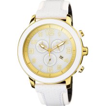 Citizen Mens Drive BRT 3.0 Eco-Drive Chronograph Stainless Watch - White Leather Strap - White Dial - AT2232-08A