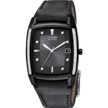 Citizen Men's Eco-drive Black Leather Strap 36 Diamonds Watch Bm6715-09e