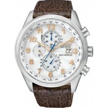 Citizen Watch, Mens Eco-Drive World Chronograph A-t Brown Crocodile Le