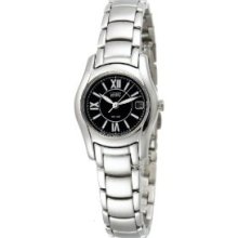 Citizen Women's Eco-Drive Stainless Steel Black Leather Strap Watch #EW9215-01E