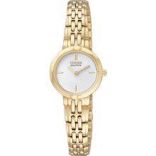 Citizen Womens Eco-Drive Silhouette Stainless Watch - Gold Bracelet - White Dial - EX1092-57A