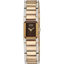 Citizen Womens Eco-Drive Silhouette Crystal Stainless Watch - Gold Bracelet - Gold Dial - EG2773-54X
