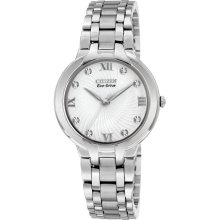 Citizen Womens Eco-Drive Bella Diamond Analog Stainless Watch - Silver Bracelet - Silver Dial - EM0130-54A