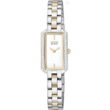 Citizen Womens Eco-Drive Silhouette Crystal Stainless Watch - Two-Tone Bracelet - White Dial - EG2784-58A