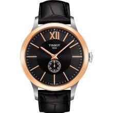 Classic Automatic Men's 18K Rose Gold Watch - Black Dial with Black Leather Strap