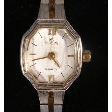 Classic Two Tone Elgin Stripe Slim Link Band Petite Ladies Watch Works (r1)