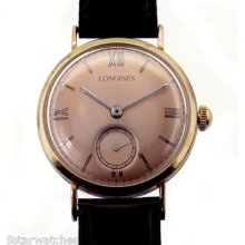 Classic Vintage 40's Longines Men's Gold Watch Pink Dial Great Gift
