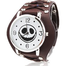 Coffee Leather Band Wrist Quartz Watch with Dismountable Case