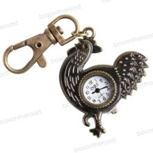 Cool Cock Lovely Bronze Quartz Pocket Watch Cute Key Ring Chain Gift