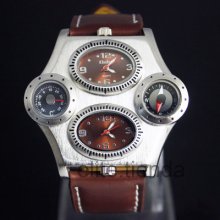 Cool Sport Military 2 Quartz Analog Time Zones Mens Watch