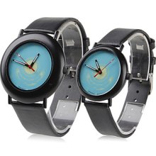 Couple Style Unisex PU Quartz Analog Wrist Watch (Black)
