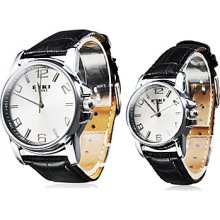 Couple Water Resistant Style Analog PU Quartz Wrist Watches (Black)