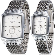 Couple's Dress Style Steel Quartz Analog Wrist Watches (Silver)