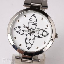 Cross Flower White Dial Silver Stainless Steel Band Men Quartz Watch