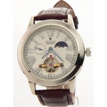 Croton Mens Imperial Brown Leather Automatic 24Hr Time Watch C1331070B