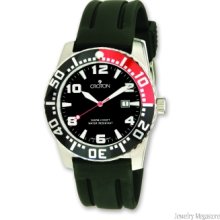 Croton Men's Stainless Steel Black/Red Dial Silicone Band Quartz Watch