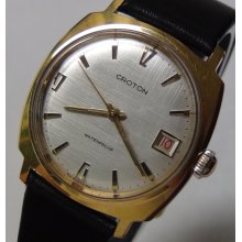 Croton Men's Swiss Made Gold Textured Dial Watch w/ Strap