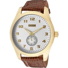 Croton Stainless Steel Swiss Watch, Leather Band, White Face