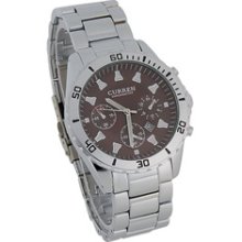 CURREN 8023 Men's Round Dial White Stainless Steel Strap Watch (Black)