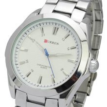 CURREN 8109 Casual Men Watch-Silver Band White Dial Water-proof Stainless Steel - Silver - Metal