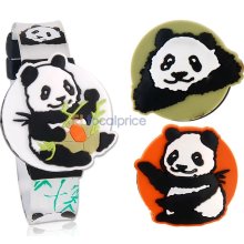 Cute Panda Design Round Dial Digital Watch with Replaceable Cover (Black & White)