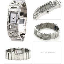 D&g Dolce & Gabbana Dw0286 Shout Silver Tone Crystal Women's Watch Wrist Sz 6.5