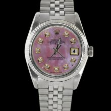 Date just rolex men watch SS jubilee bracelet fluted bezel pink diamond dial