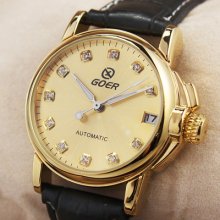 Date Luxury Diamond Nail Womens Automatic Watch Golden Steel Dial Lady Gift