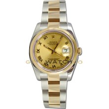 Datejust 116203 Steel & Gold Oyster Band Smooth Champagne Dial