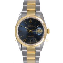 Datejust 16203 Steel & Gold Oyster Band Smooth Bezel Blue Dial