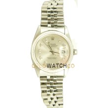 Datejust 16234 Jubilee Band Fluted Bezel Silver Diamond Dial