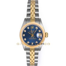 Datejust 69163 Steel Gold Jubilee Band Smooth Bezel Blue Dial