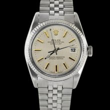 Datejust gents watch SS jubilee bracelet white stick dial fluted bezel rolex