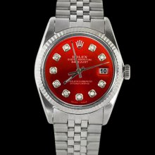 Datejust red diamond dial fluted bezel jubilee SS bracelet rolex gents watch