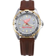 Detroit Red Wing wrist watch : Logo Art Detroit Red Wings Men's All-Star Watch with Brown Leather Band