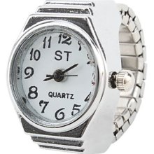 Dial Women's Big Style Alloy Analog Quartz Ring Watch (Silver)