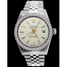 Diamond bezel date just watch gents rolex white stick dial SS jubilee bracelet