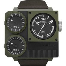 Diesel Dz7248 Triple Time Zone Gunmetal Green Dial Watch & Gift Box $325