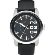 Diesel Mens Dz1373 Black Leather Band Bold Numbers Watch Ready To Ship