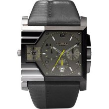 Diesel Mens SBA Multifunction Stainless Watch - Black Leather Strap - Black Dial - DZ4177