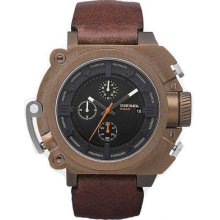 Diesel Sba Mens Huge Black Dial White Led Light Chronograph Brown Leather Watch