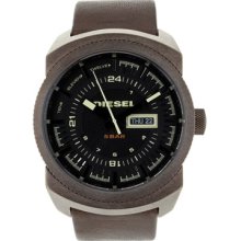 Diesel Watches Men's Analog Black Dial Brown Leather Brown Leather/Bla