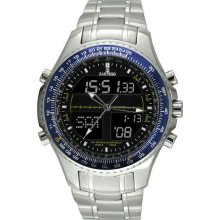 Digital Alarm Chronograph World Time Black Dial Blue Bezel