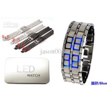 Digital Lava Style Iron Samurai Blue And Red Light Metal Led Watch N